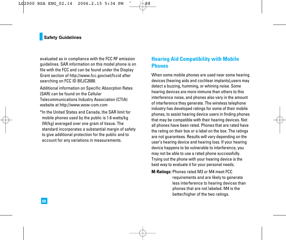 Hearing aid compatibility with mobile phones | LG 2000 User Manual | Page 91 / 97