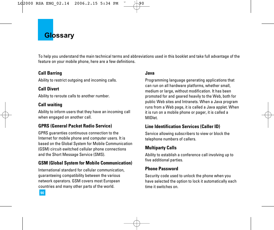 Glossary | LG 2000 User Manual | Page 93 / 97