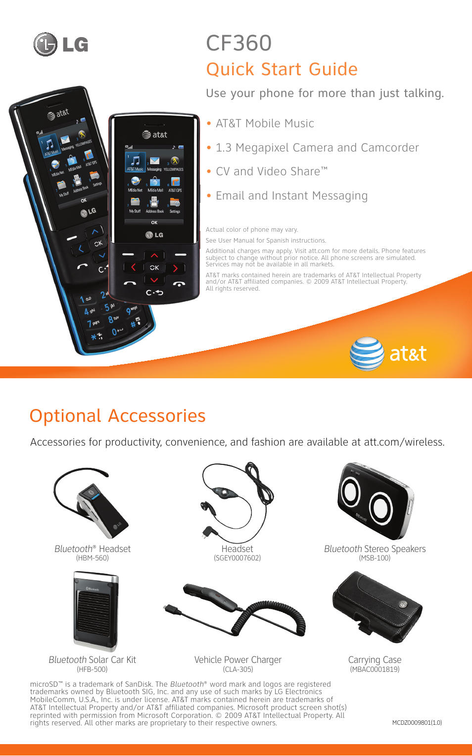 Cf360, Optional accessories, Quick start guide | LG CF360 User Manual | Page 16 / 16
