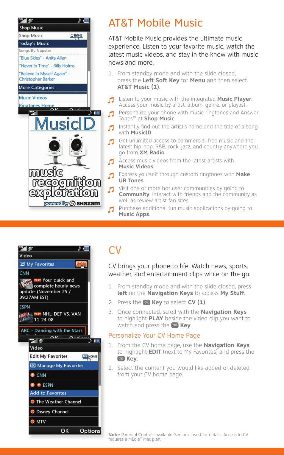 At&t mobile music | LG CF360 User Manual | Page 6 / 16