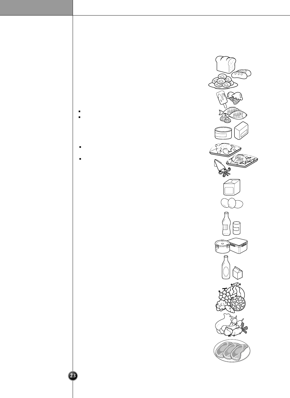 Location of foods, Suggestion on food storage | LG LRSC 26980TT User Manual | Page 23 / 33