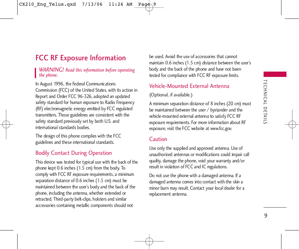 Fcc rf exposure information | LG 210 User Manual | Page 10 / 72