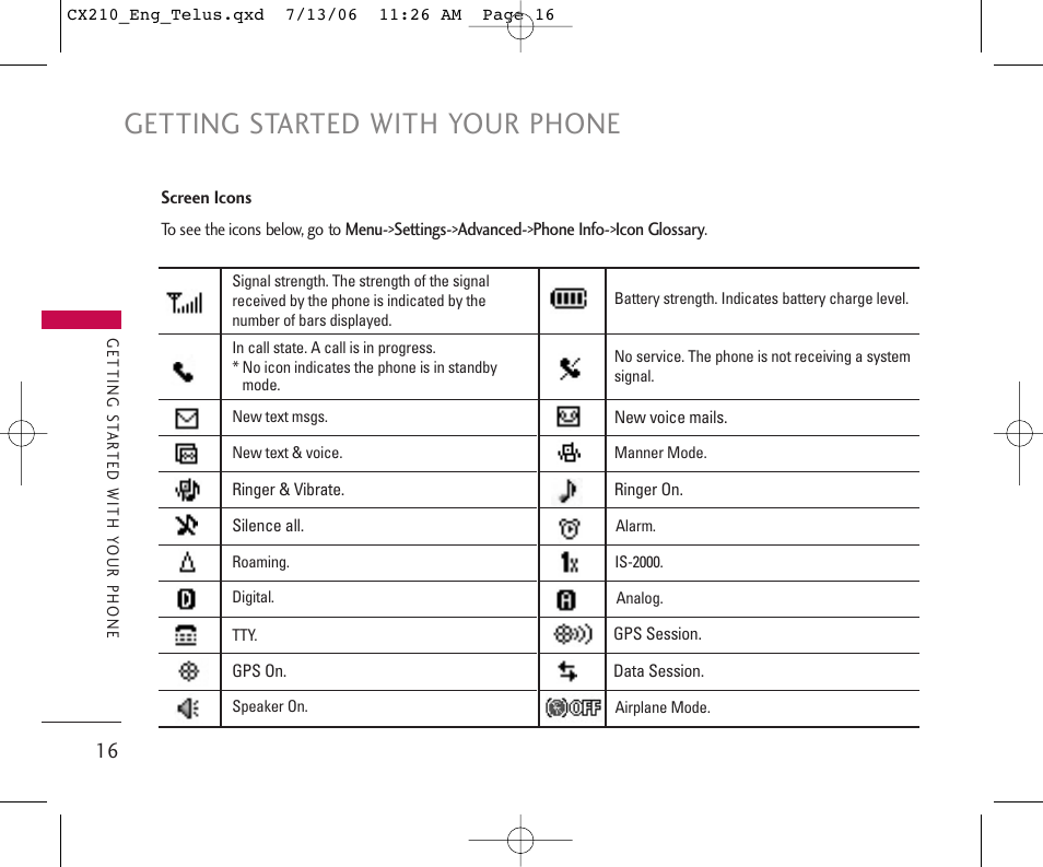 Getting started with your phone | LG 210 User Manual | Page 17 / 72