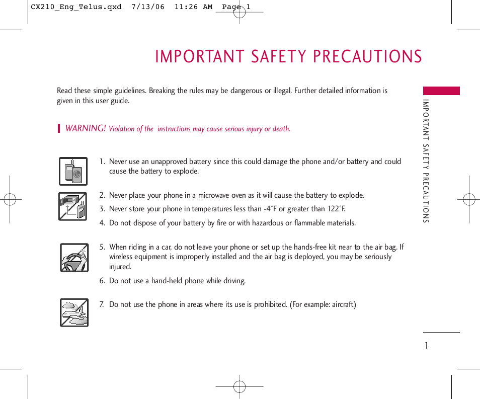 Important safety precautions | LG 210 User Manual | Page 2 / 72