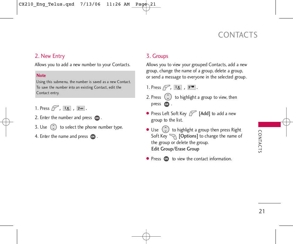 Contacts | LG 210 User Manual | Page 22 / 72