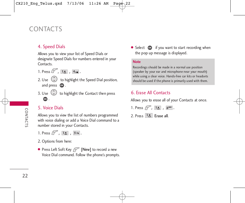 Contacts | LG 210 User Manual | Page 23 / 72
