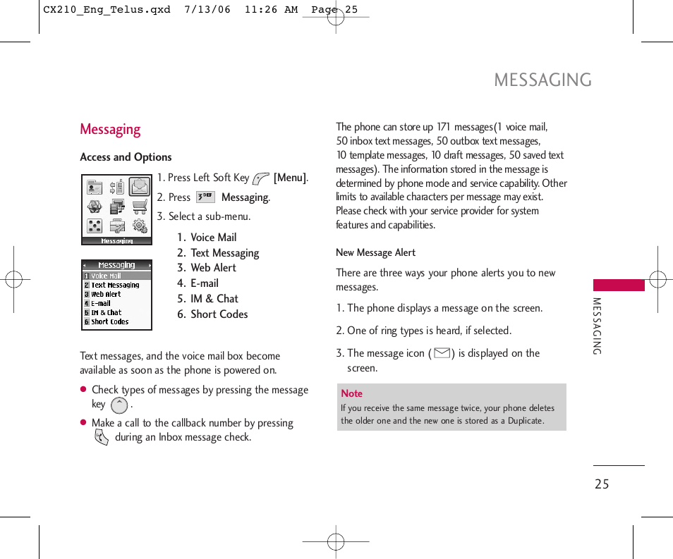 Messaging | LG 210 User Manual | Page 26 / 72