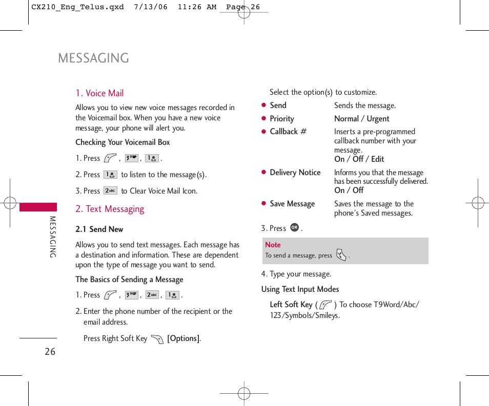 Messaging | LG 210 User Manual | Page 27 / 72
