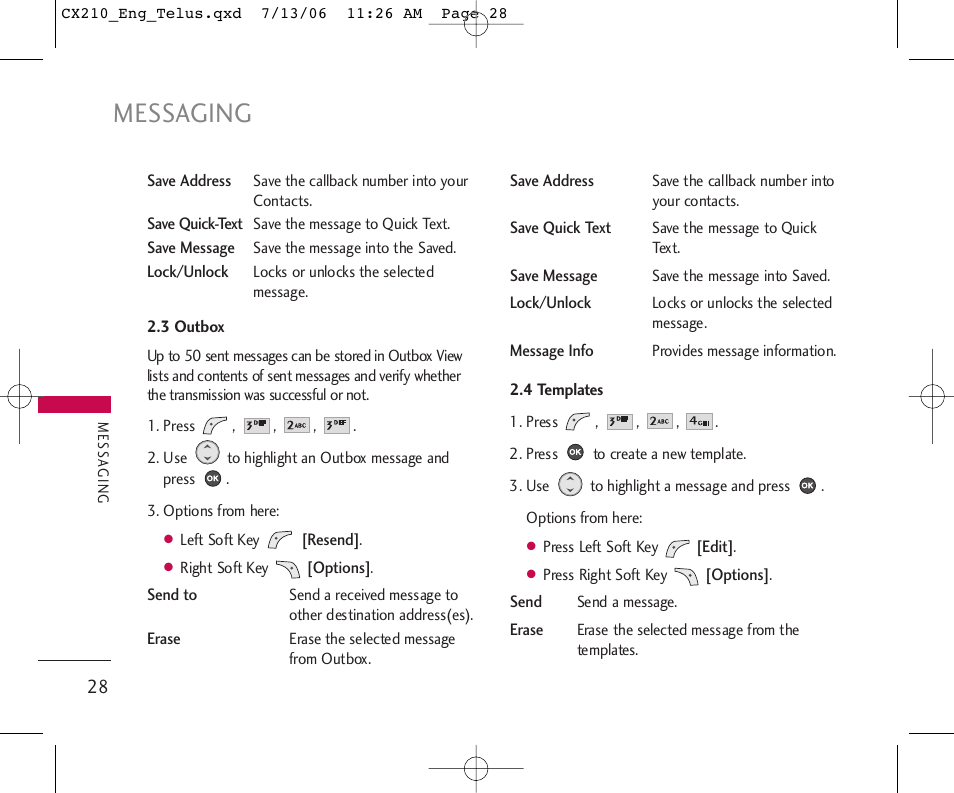 Messaging | LG 210 User Manual | Page 29 / 72