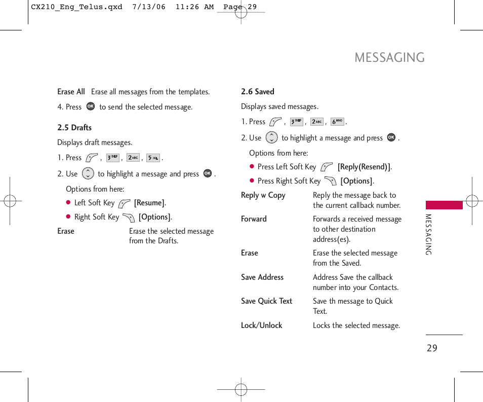Messaging | LG 210 User Manual | Page 30 / 72