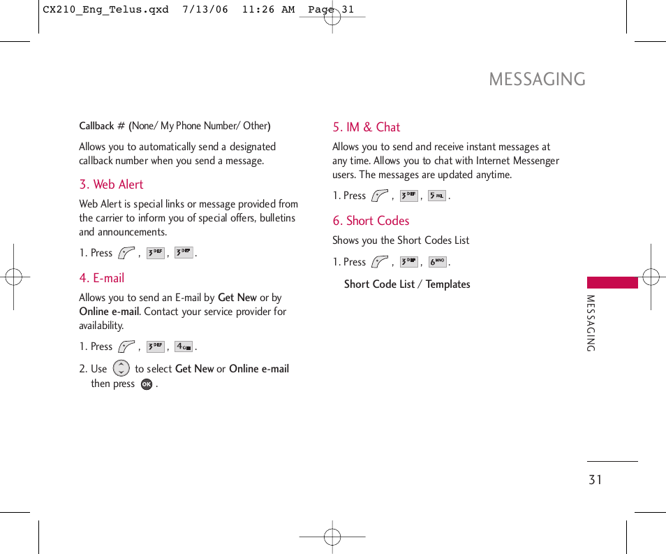 Messaging | LG 210 User Manual | Page 32 / 72