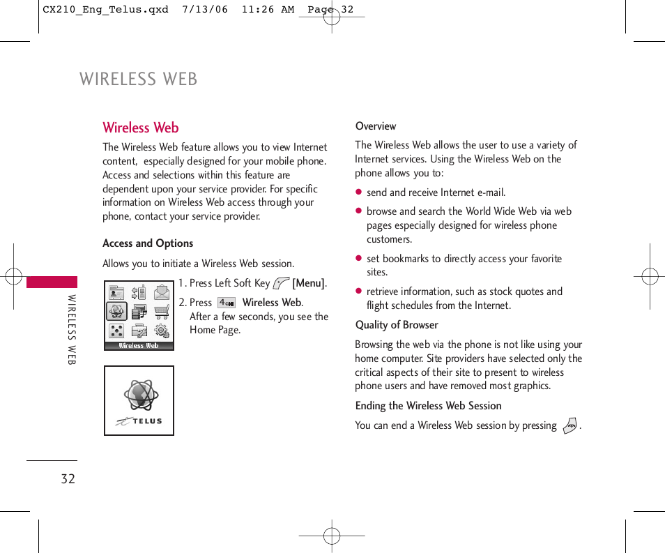 Wireless web | LG 210 User Manual | Page 33 / 72