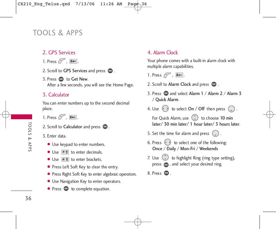 Tools & apps | LG 210 User Manual | Page 37 / 72