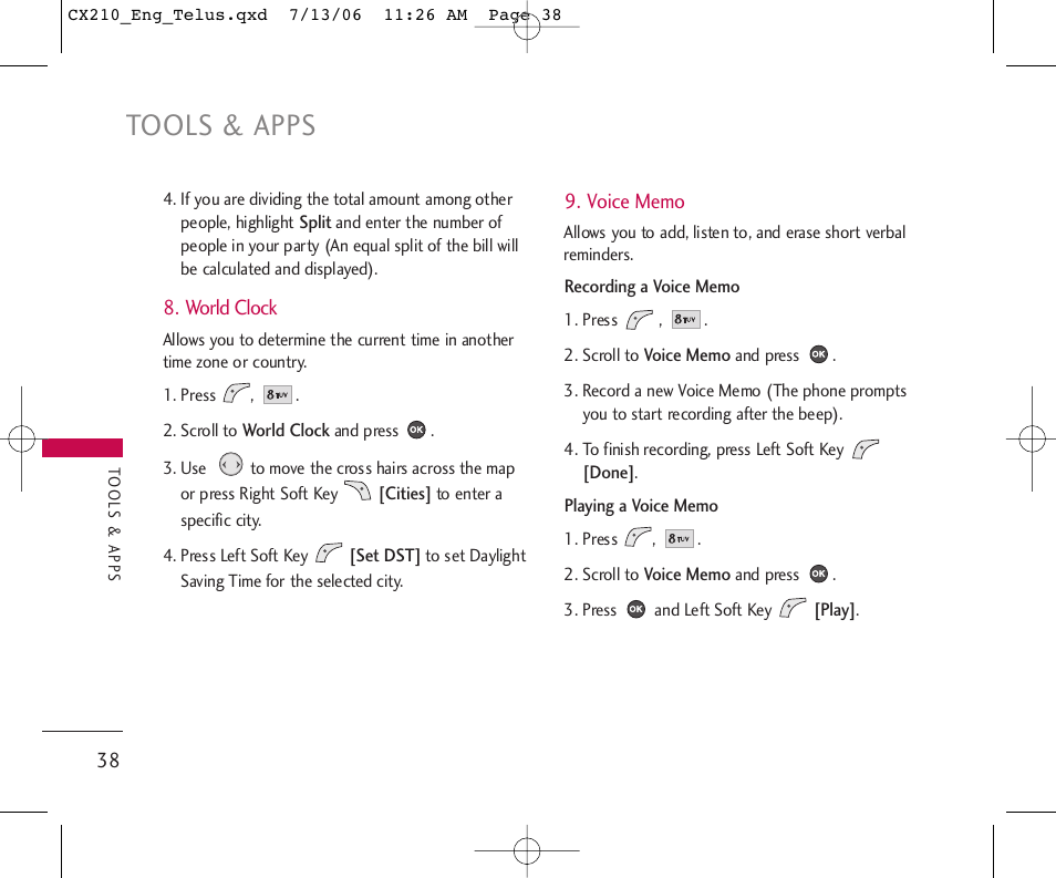 Tools & apps | LG 210 User Manual | Page 39 / 72