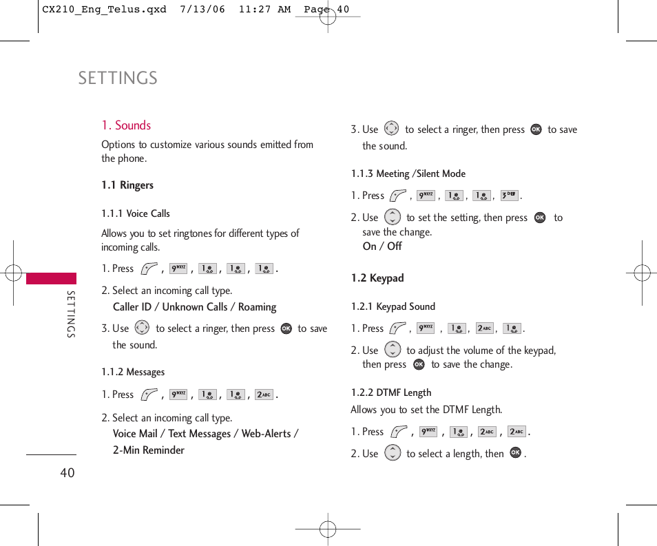Settings | LG 210 User Manual | Page 41 / 72