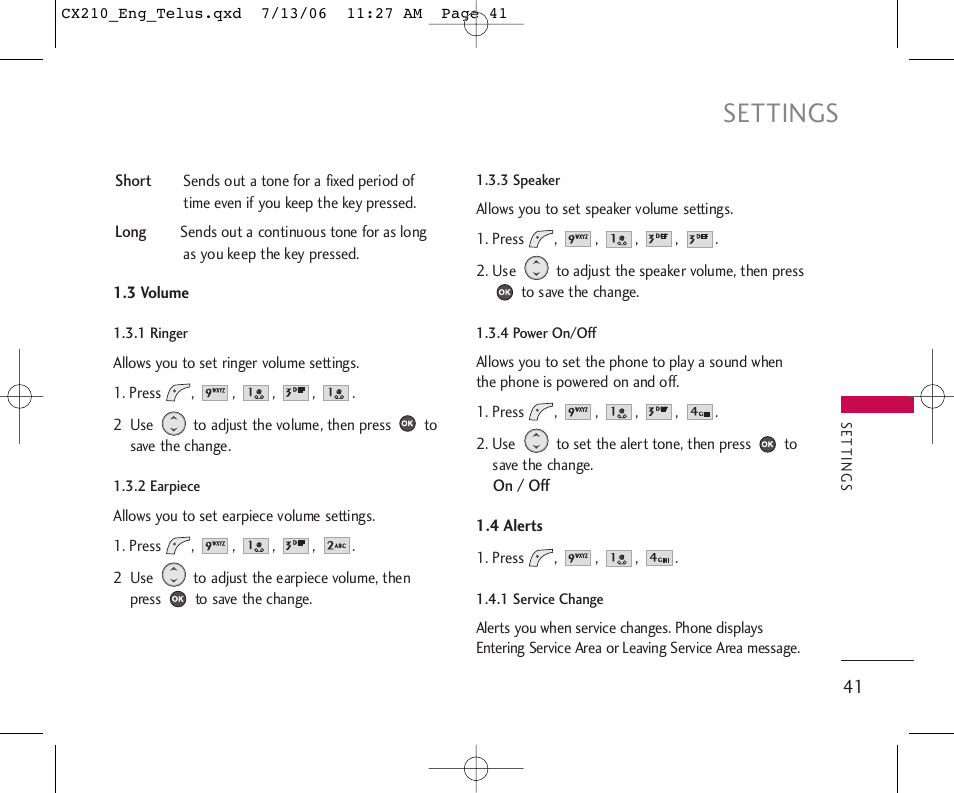 Settings | LG 210 User Manual | Page 42 / 72