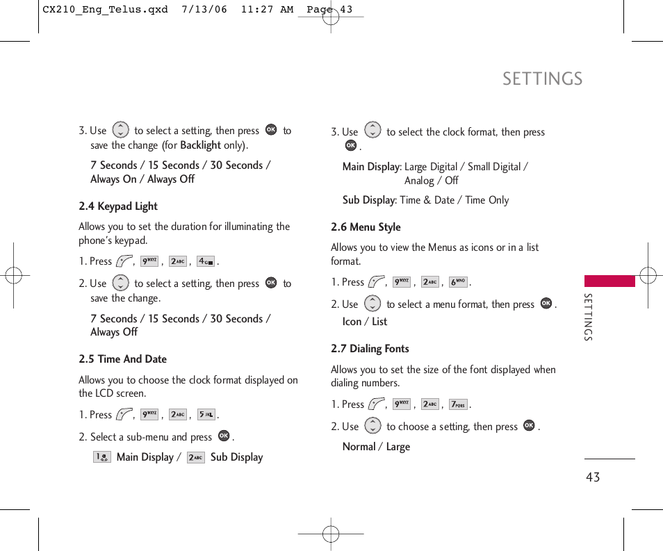 Settings | LG 210 User Manual | Page 44 / 72