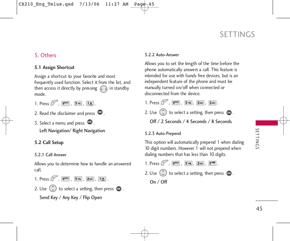 Settings | LG 210 User Manual | Page 46 / 72