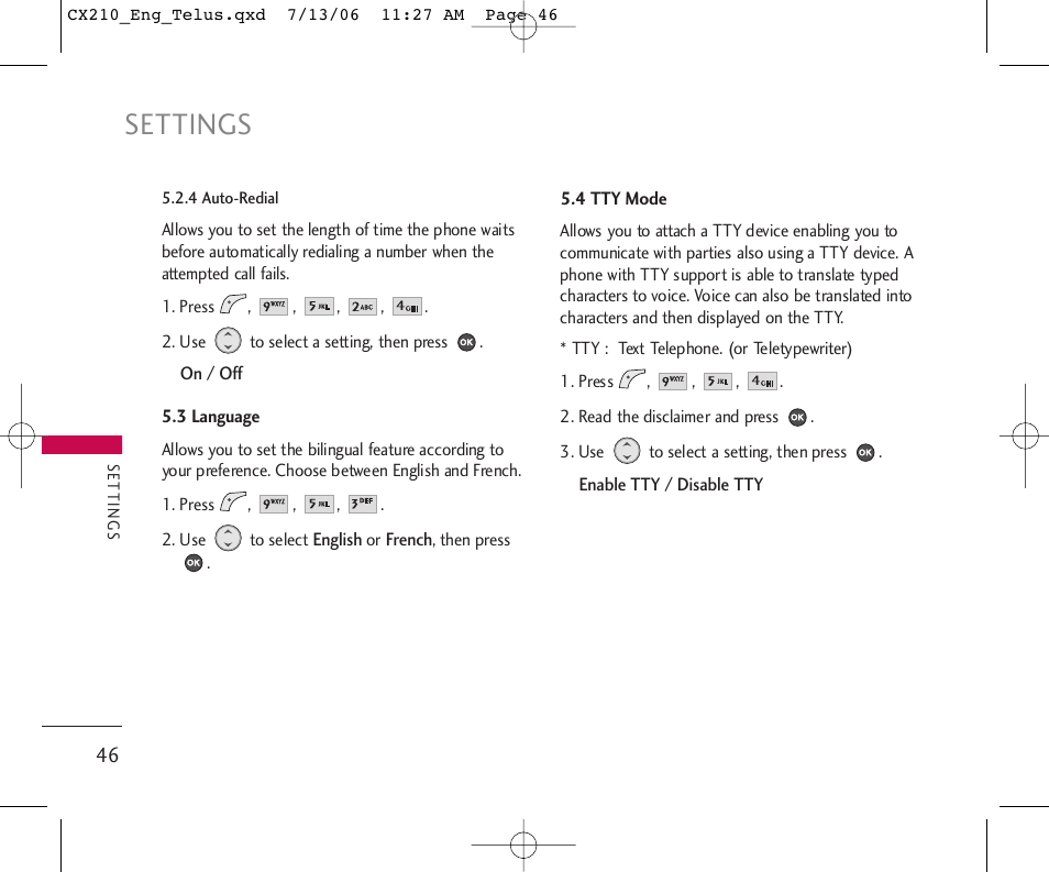 Settings | LG 210 User Manual | Page 47 / 72