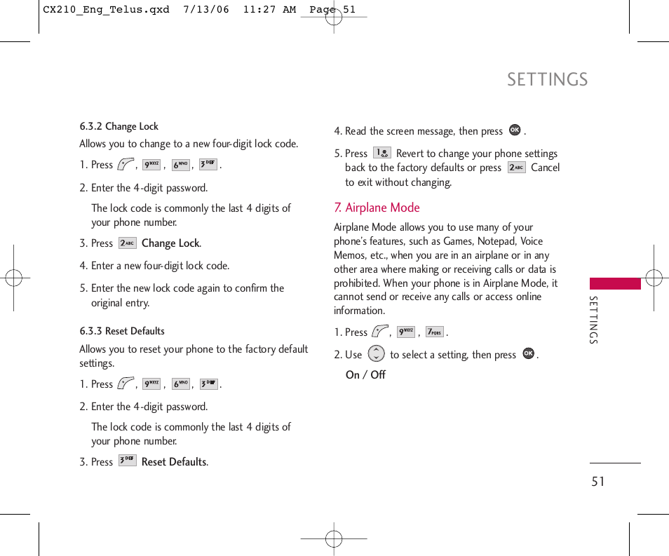 Settings | LG 210 User Manual | Page 52 / 72
