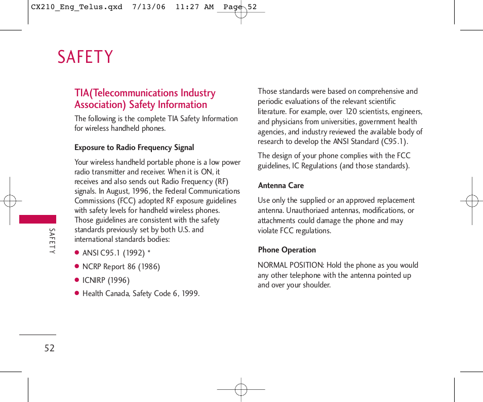 Safety | LG 210 User Manual | Page 53 / 72