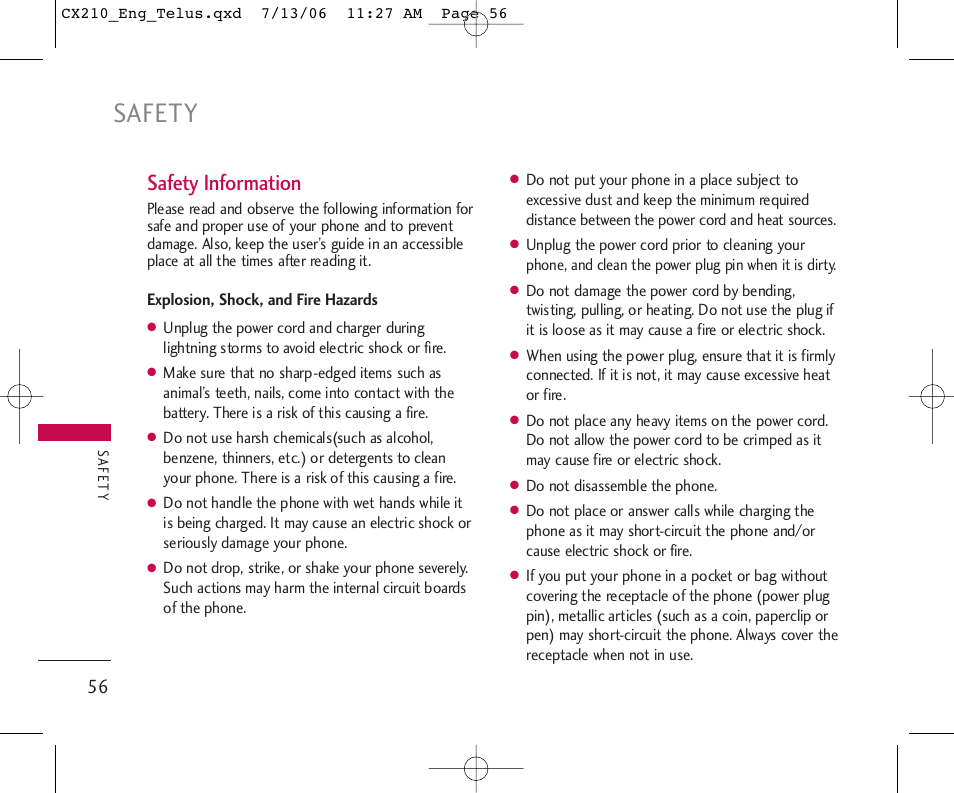 Safety, Safety information | LG 210 User Manual | Page 57 / 72