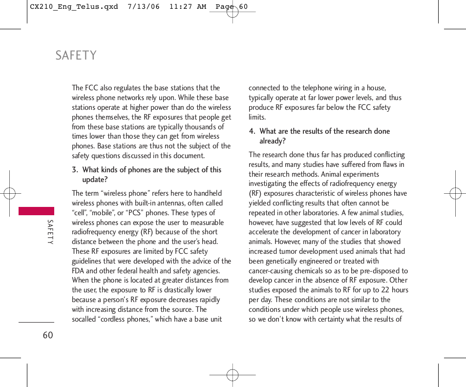 Safety | LG 210 User Manual | Page 61 / 72