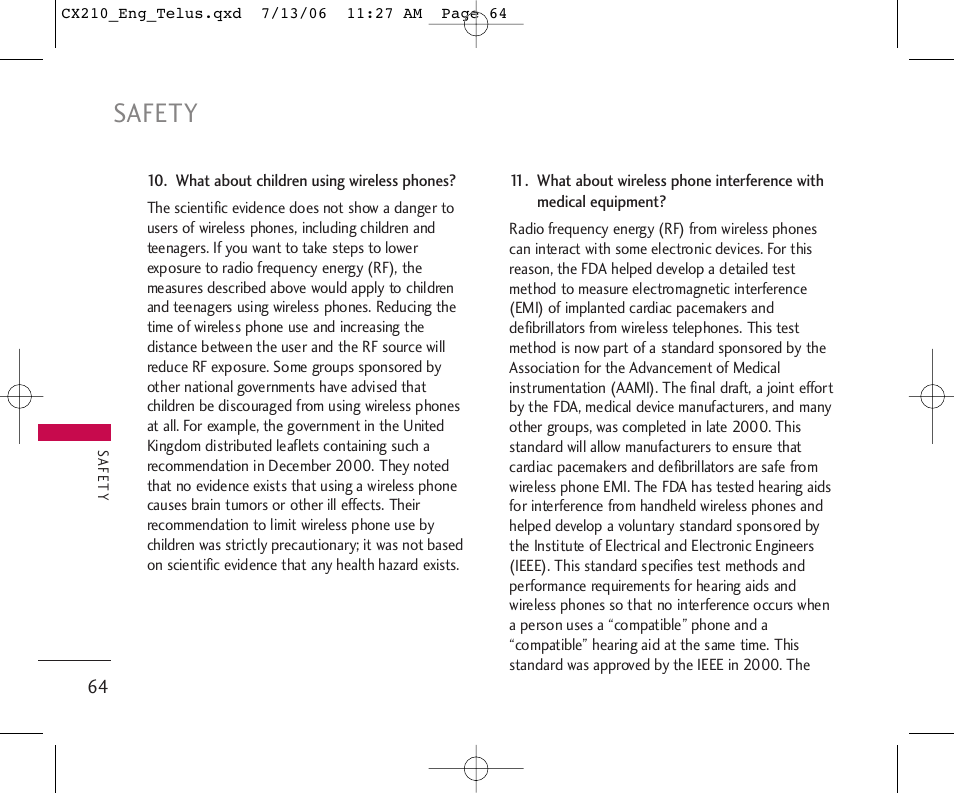 Safety | LG 210 User Manual | Page 65 / 72