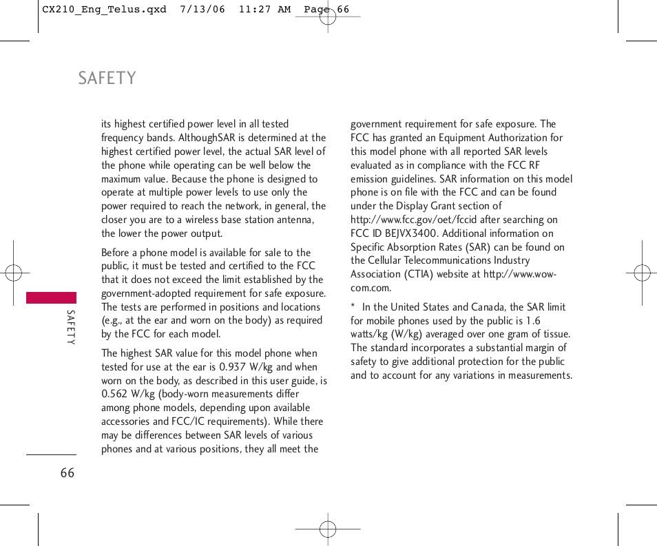 Safety | LG 210 User Manual | Page 67 / 72