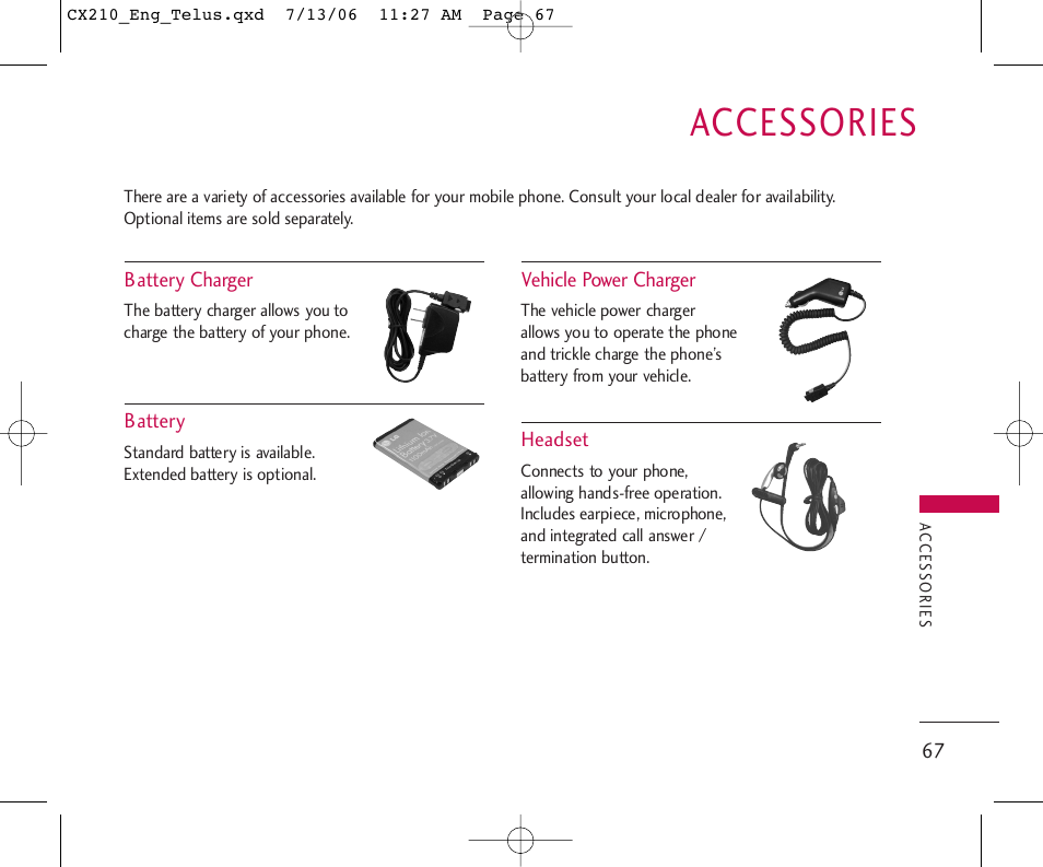 Accessories | LG 210 User Manual | Page 68 / 72