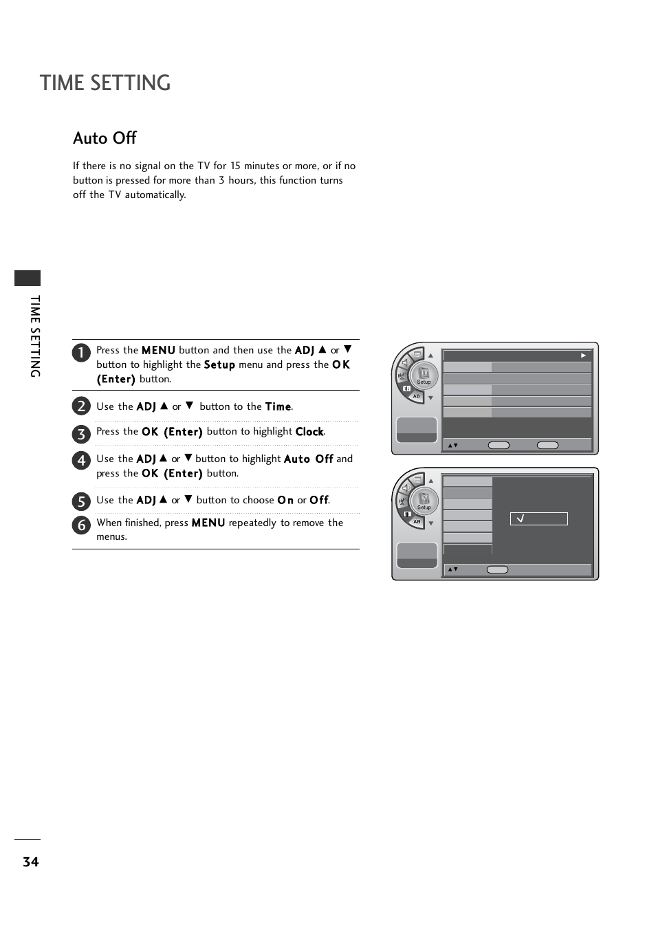 Auto off, Time setting | LG 26LH1DC1 User Manual | Page 34 / 84