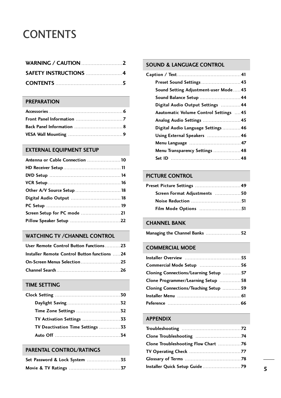 LG 26LH1DC1 User Manual | Page 5 / 84