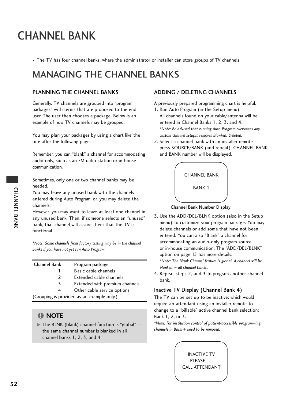 Channel bank, Managing the channel banks | LG 26LH1DC1 User Manual | Page 52 / 84