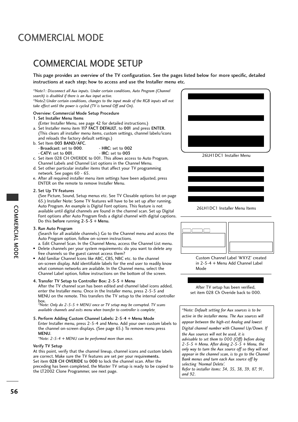 Commercial mode setup, Commercial mode, Commer cial mode | LG 26LH1DC1 User Manual | Page 56 / 84