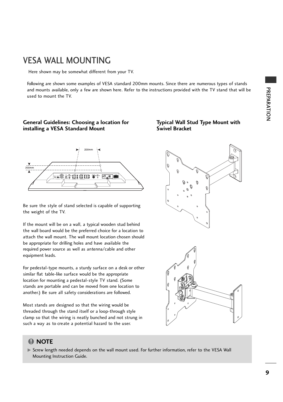 Vesa wall mounting | LG 26LH1DC1 User Manual | Page 9 / 84