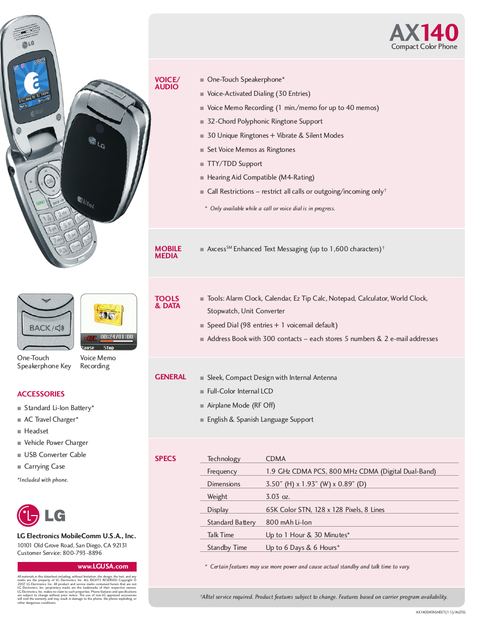 Ax 140 | LG AX140 User Manual | Page 2 / 2