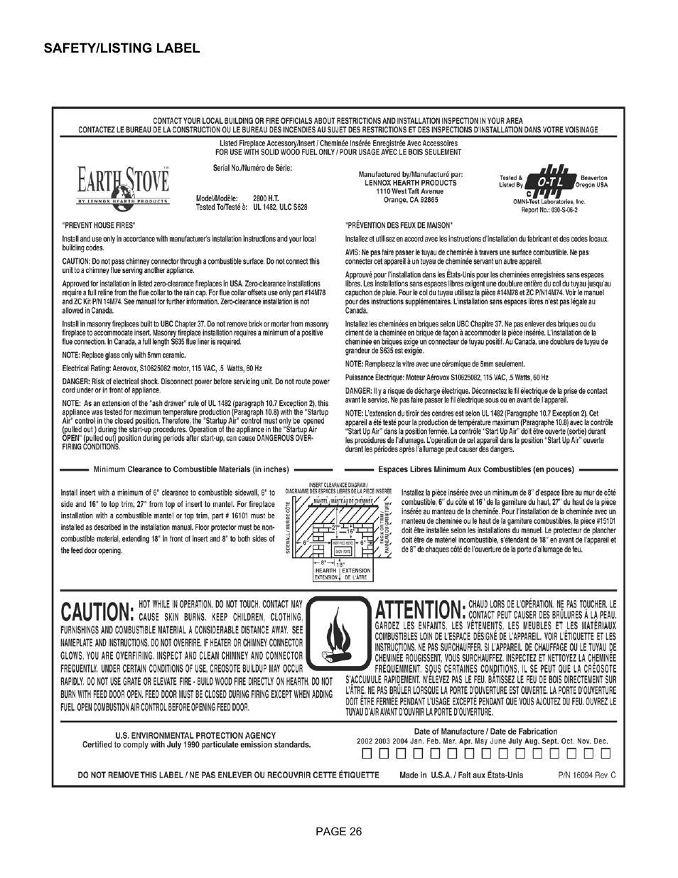 LG EARTH STOVE 2800HT User Manual | Page 26 / 29