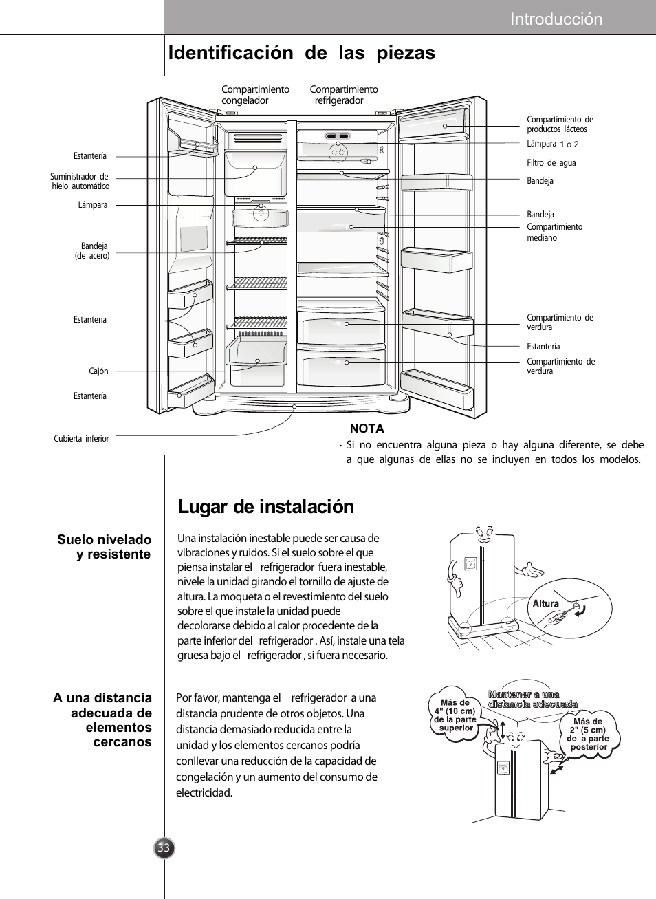 Identificación de las piezas, Introducción | LG LSC26905 User Manual | Page 33 / 56