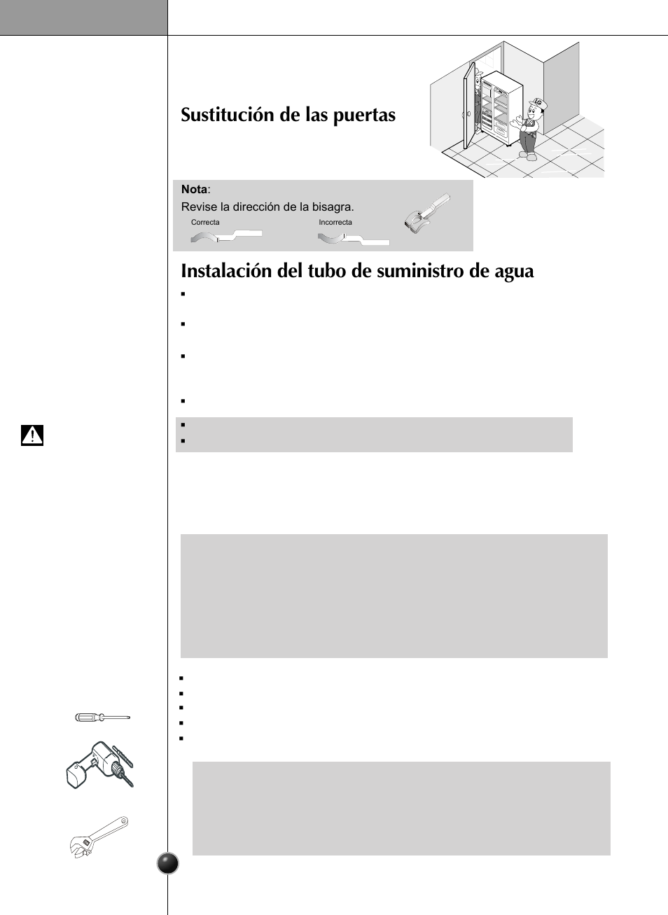 Instrucciones de conexión a un suministro de agua, Advertencia, Instalación | LG LSC26905 User Manual | Page 36 / 56