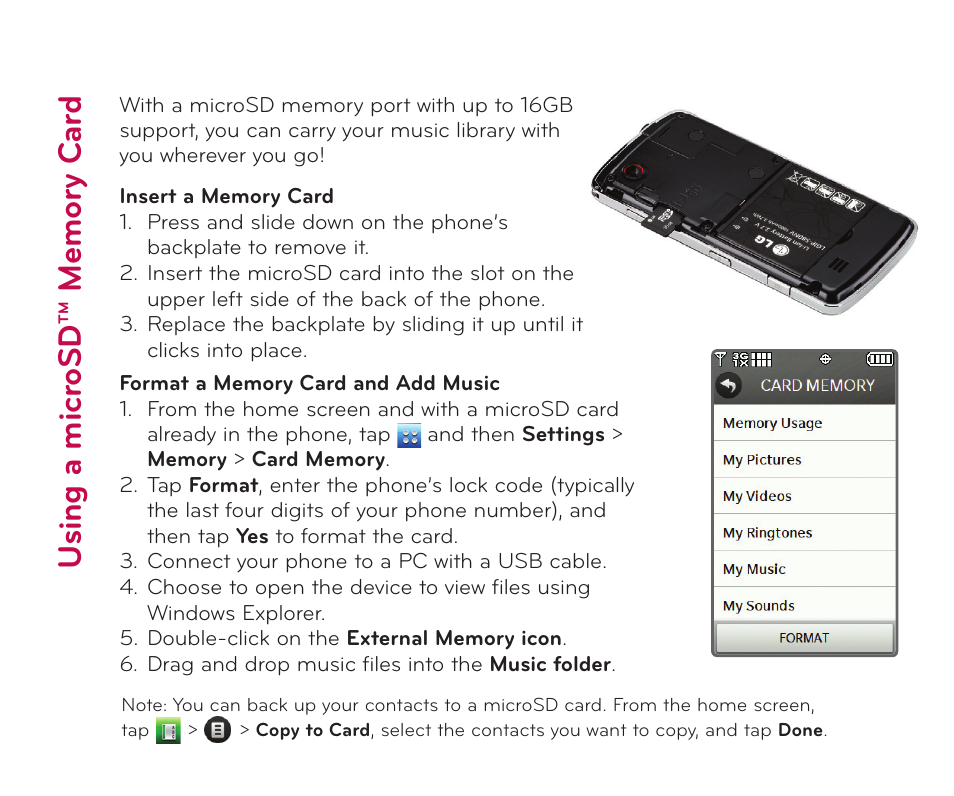 Usi ng a m ic ro s d ™ m em or y c ar d | LG Chocolate Touch User Manual | Page 4 / 14