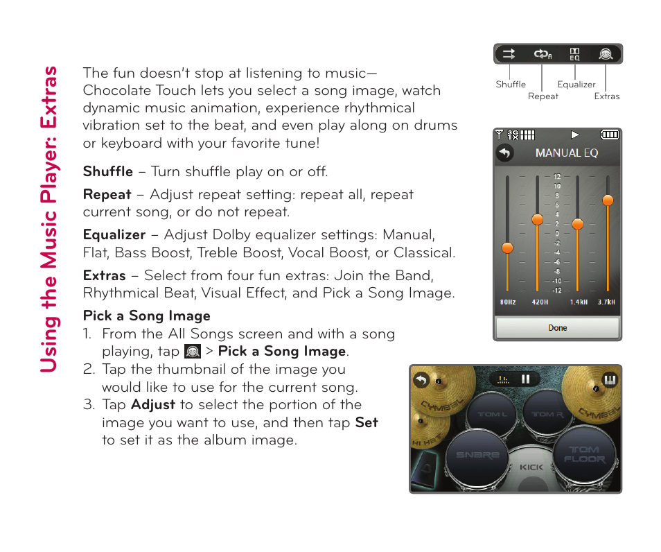 Usi ng t he m us ic p la ye r: e xt ra s | LG Chocolate Touch User Manual | Page 6 / 14