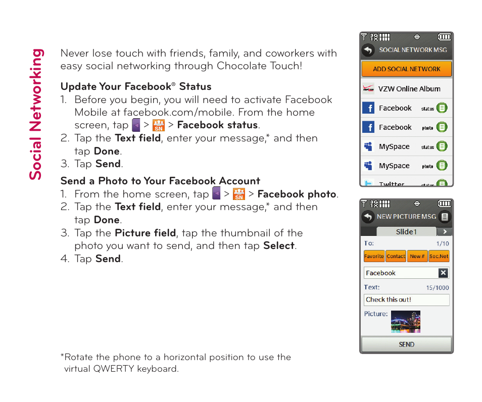 Soc ia l n et w or ki ng | LG Chocolate Touch User Manual | Page 7 / 14