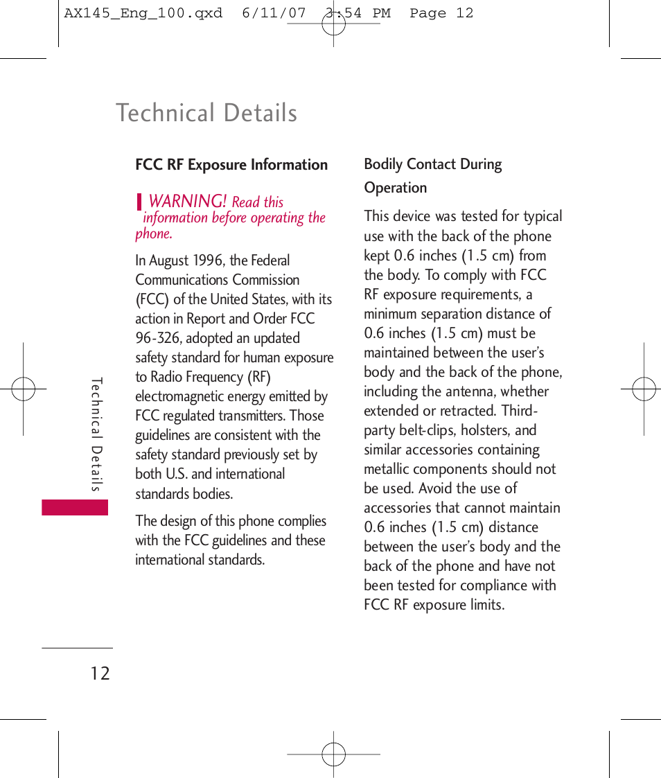 Technical details | LG AX 145 User Manual | Page 14 / 95