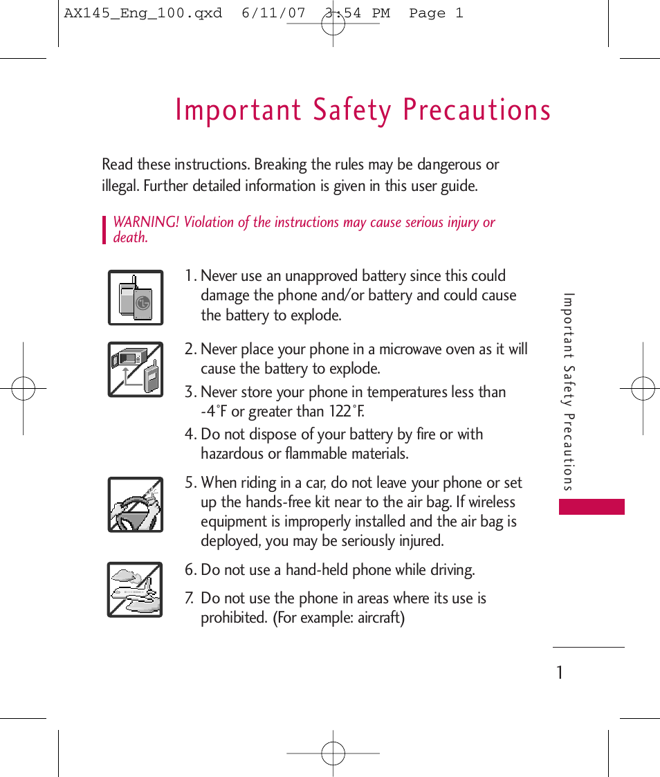 Important safety precautions | LG AX 145 User Manual | Page 3 / 95