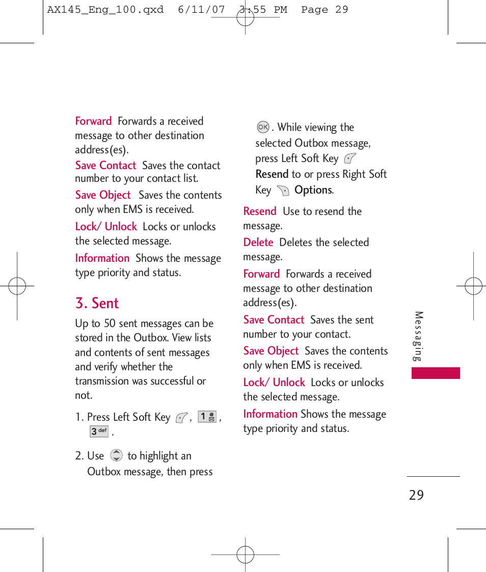 Sent | LG AX 145 User Manual | Page 31 / 95