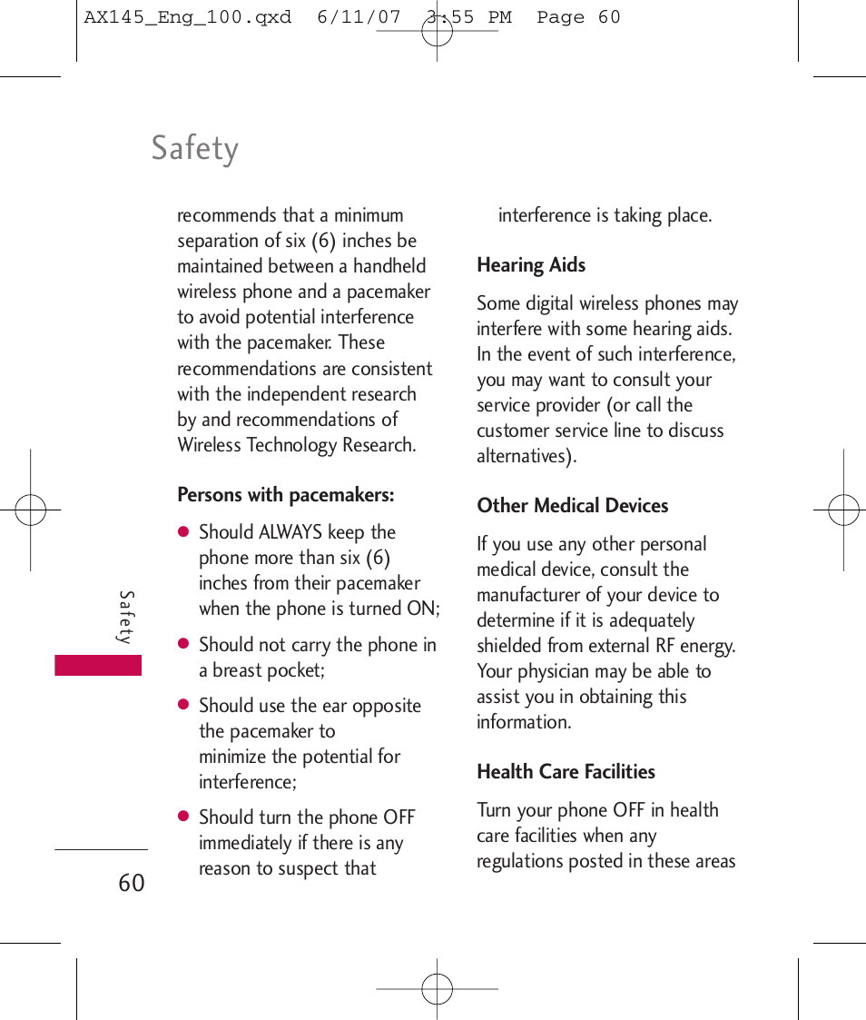 Safety | LG AX 145 User Manual | Page 62 / 95