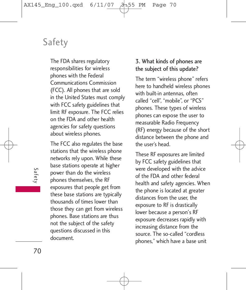 Safety | LG AX 145 User Manual | Page 72 / 95