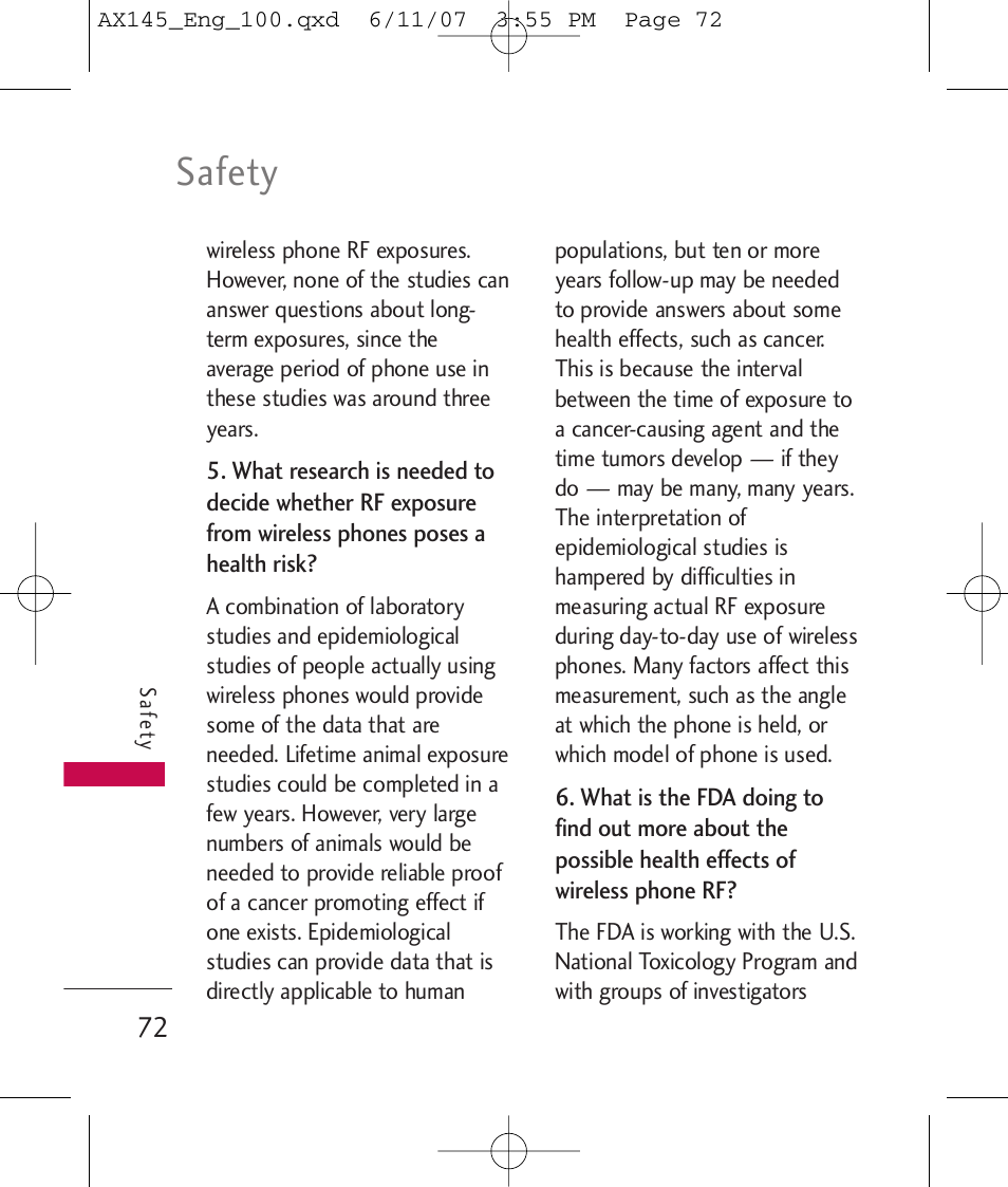 Safety | LG AX 145 User Manual | Page 74 / 95