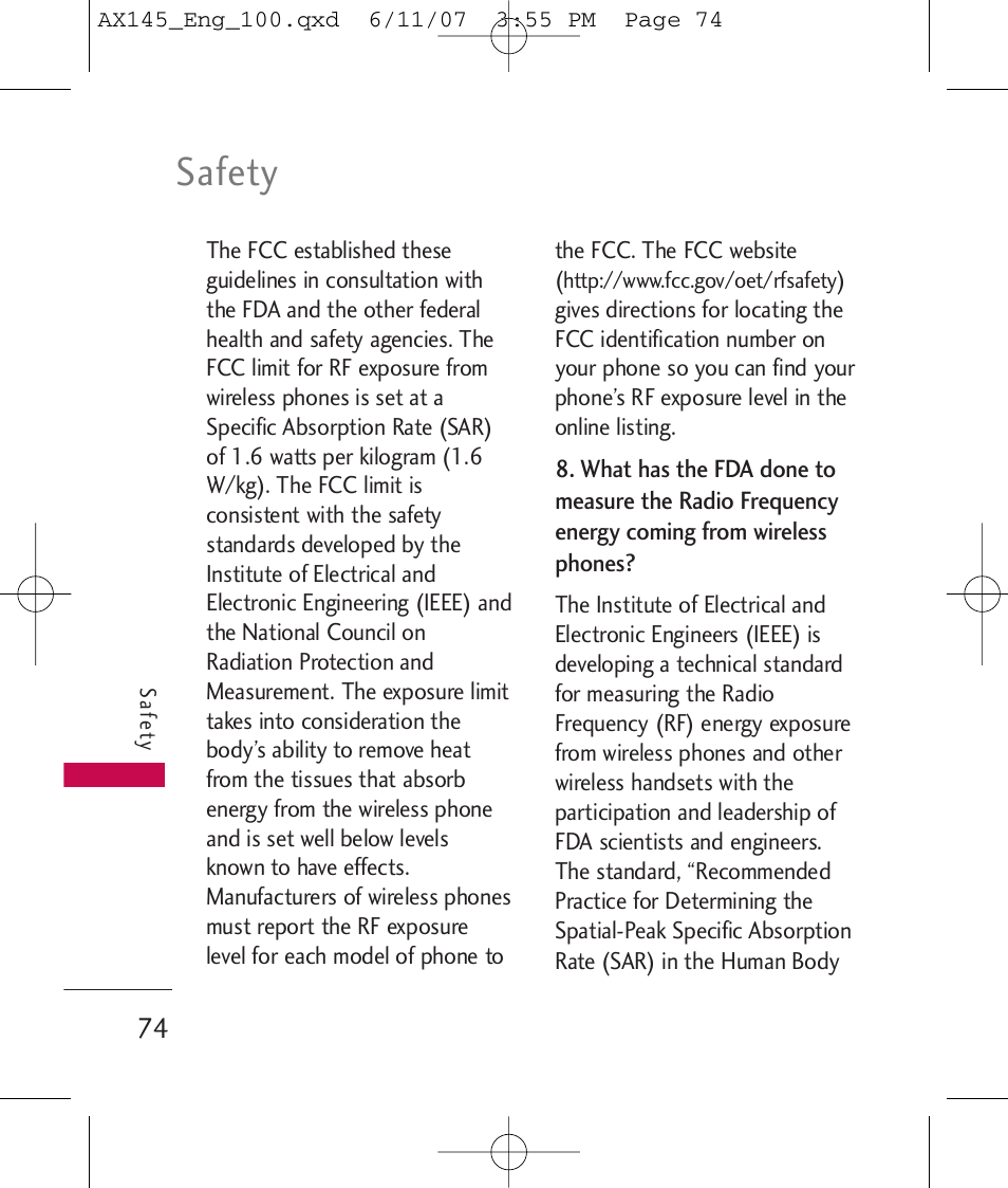 Safety | LG AX 145 User Manual | Page 76 / 95