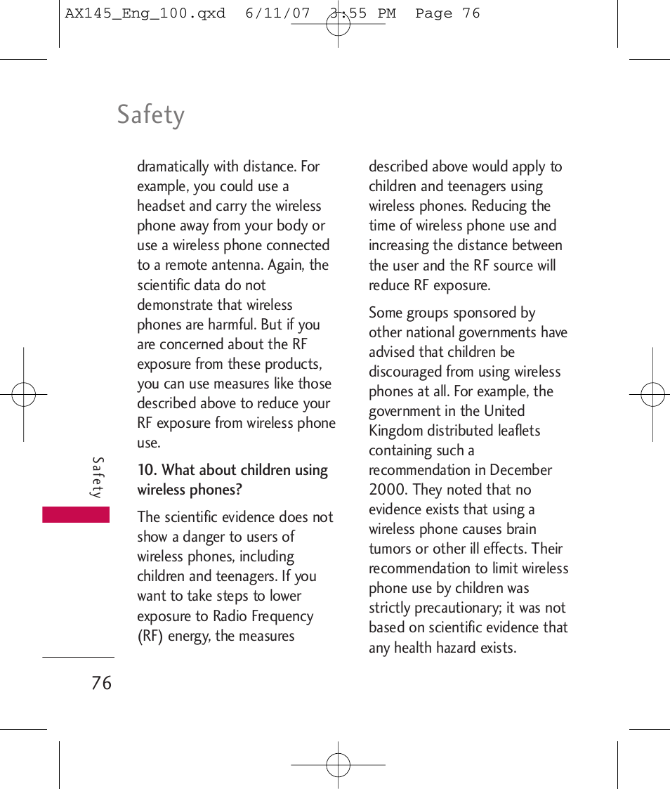 Safety | LG AX 145 User Manual | Page 78 / 95